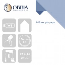 Pictogrammes de mise en oeuvre et certification(s) pour le Vitrificateur pour parquet Obbia