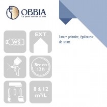 Pictogrammes de mise en oeuvre et certification(s) pour le Lasure primaire égalisateur de teinte Obbia